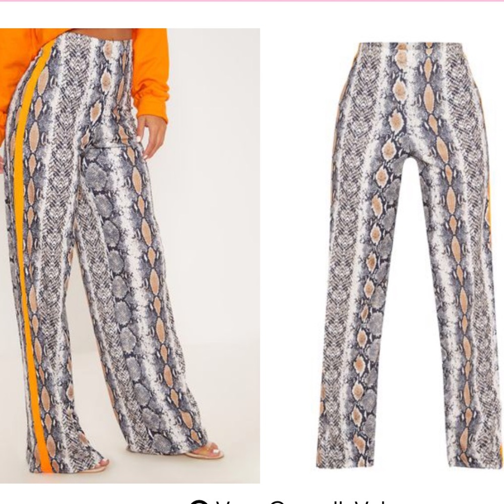 Snake Print Neon Stripe Wide Leg Pants